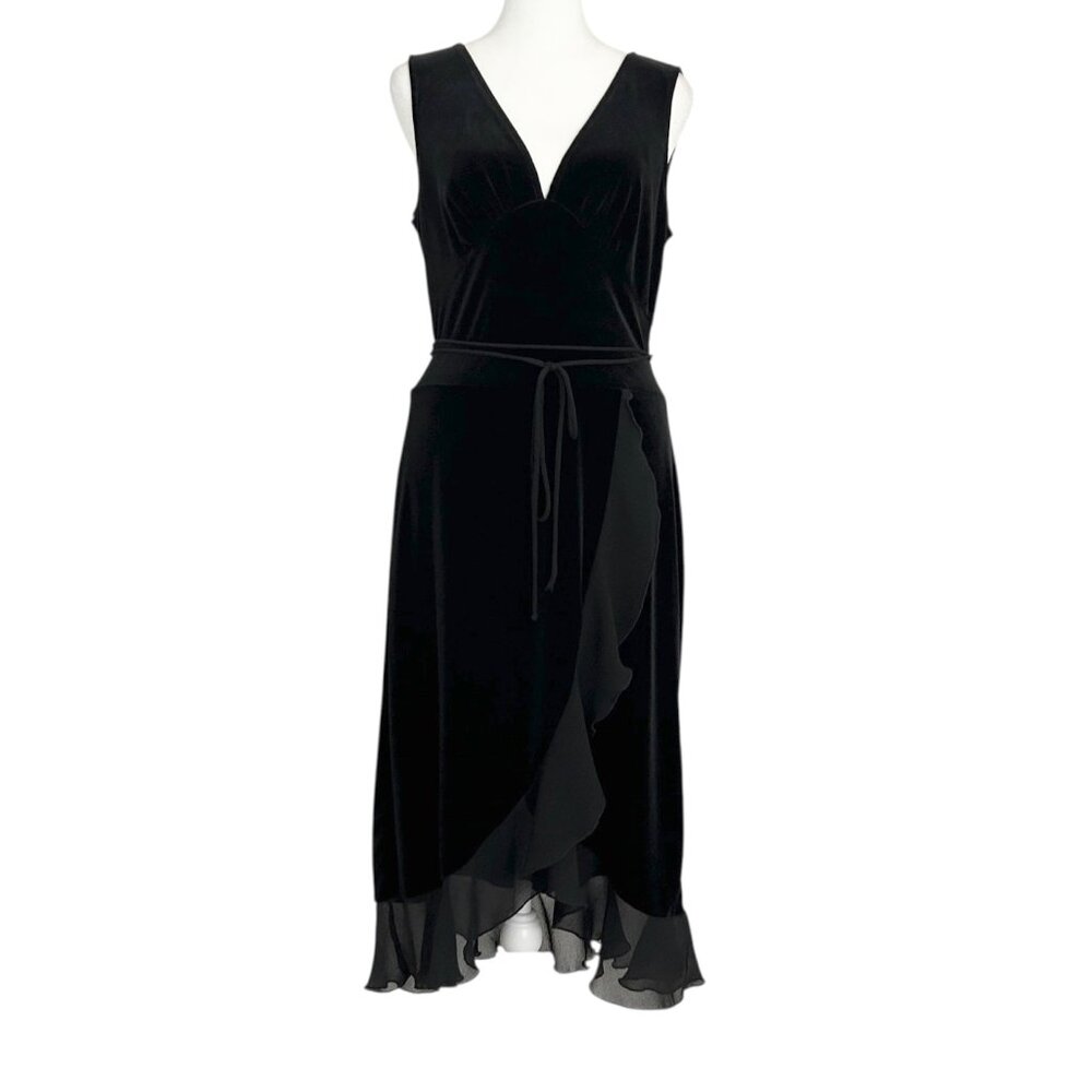 Connected VTG Y2K Black‎ Sleeveless Ruffled Velvet & Chiffon Whimsigoth Dress 8P